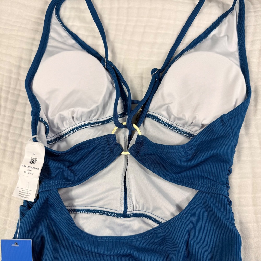 Cupshe One Piece Swimsuit S Teal Blue Ribbed Ruched Starfish Charm Cutout Back - Picture 6 of 15